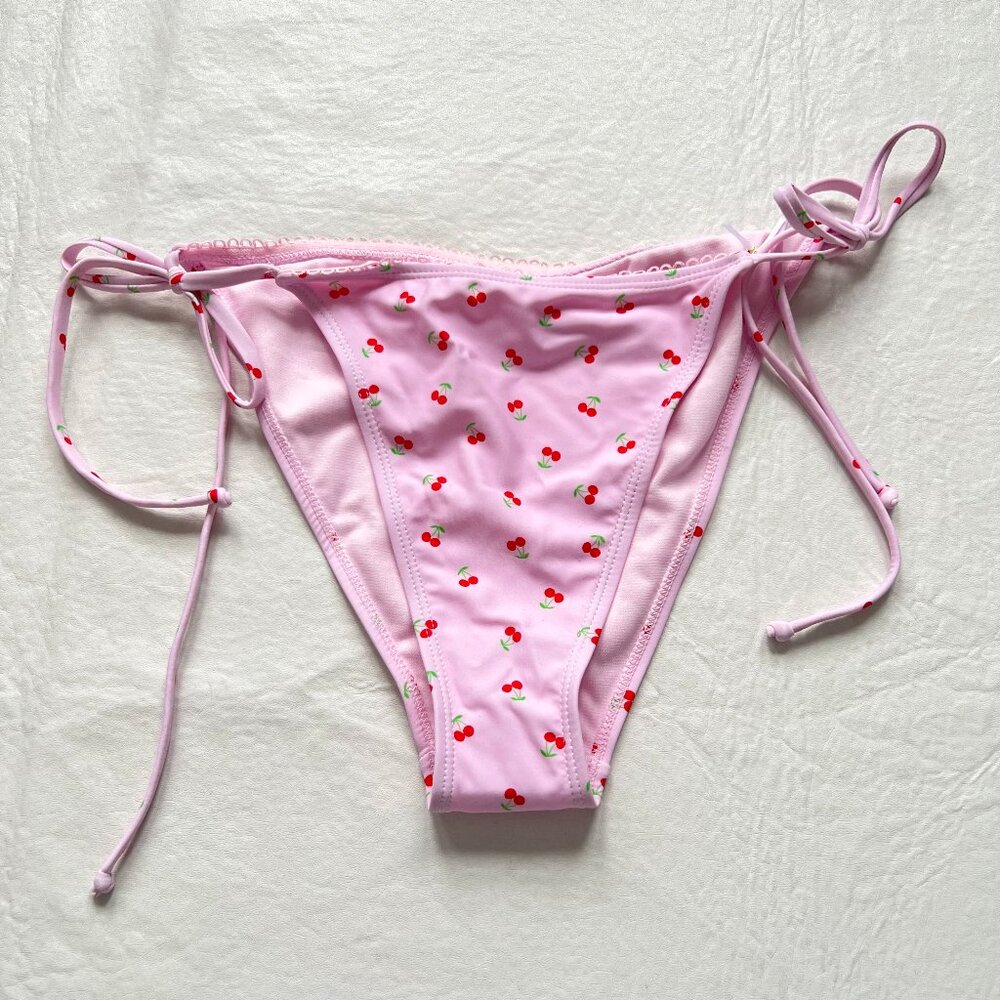 Betty Jade bikini bottoms extra large cherry print pink red side tie fruit swim